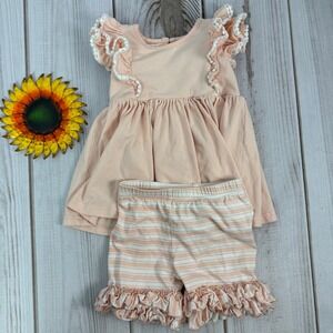 Serendipity Clothing Girl's 2T Pink Striped Ruffle Shorts Set‎